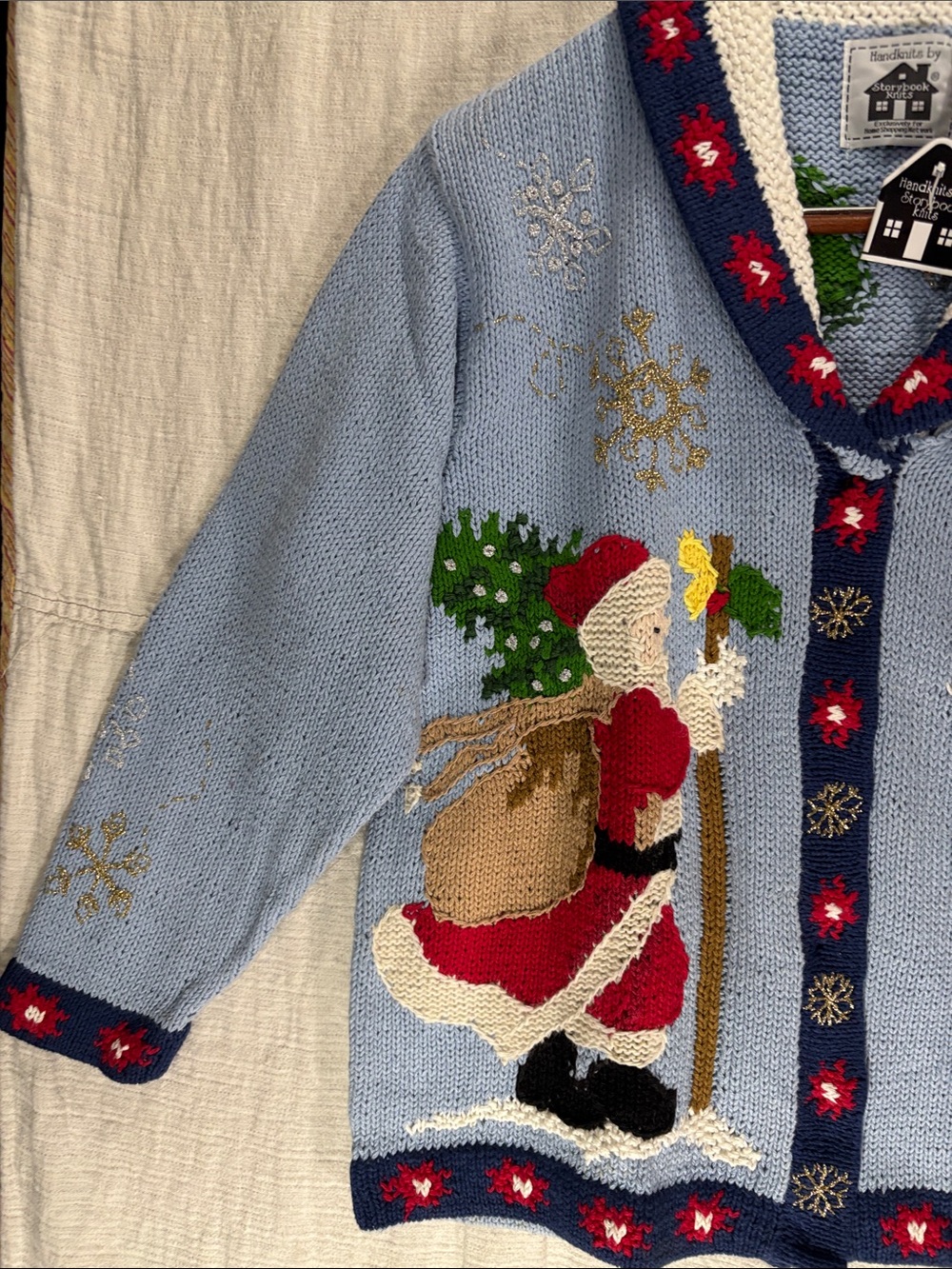 NWT Vintage Storybook Knits Christmas Sweater Cardigan Santa Scenic Large - Picture 8 of 13